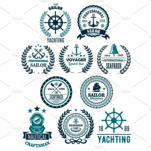 Vector nautical marine heraldic icons for yachting cover image.