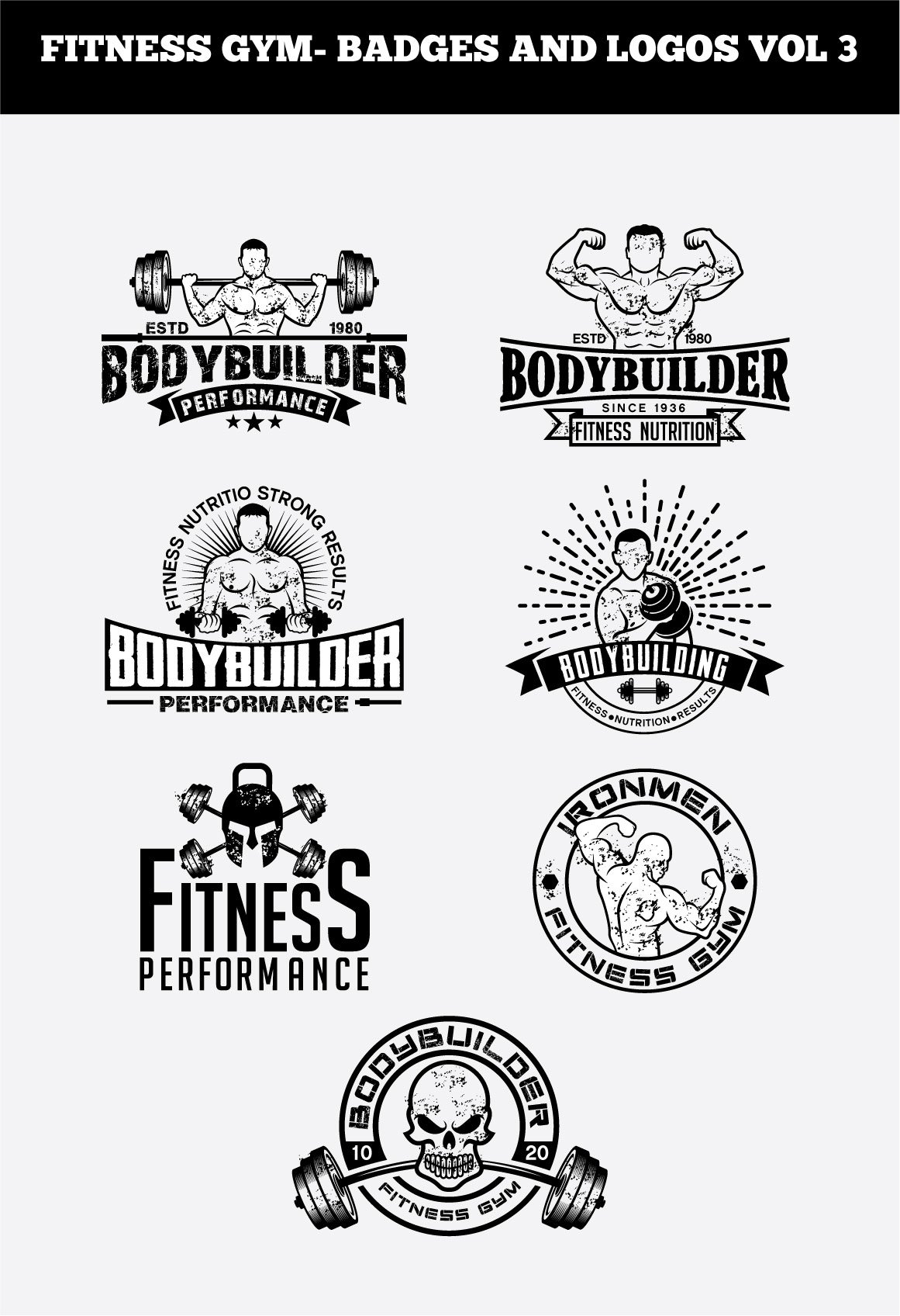 FITNESS GYM- BADGES AND LOGOS VOL3 cover image.