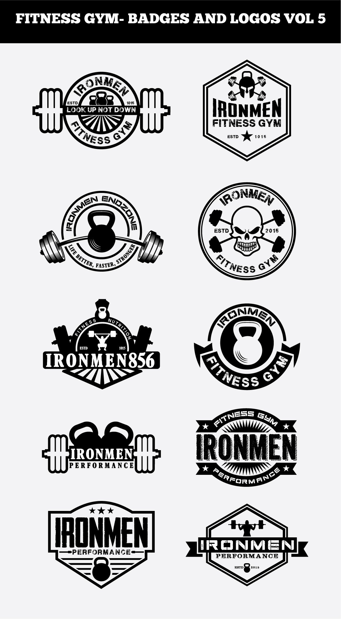 FITNESS GYM- BADGES AND LOGOS VOL5 cover image.