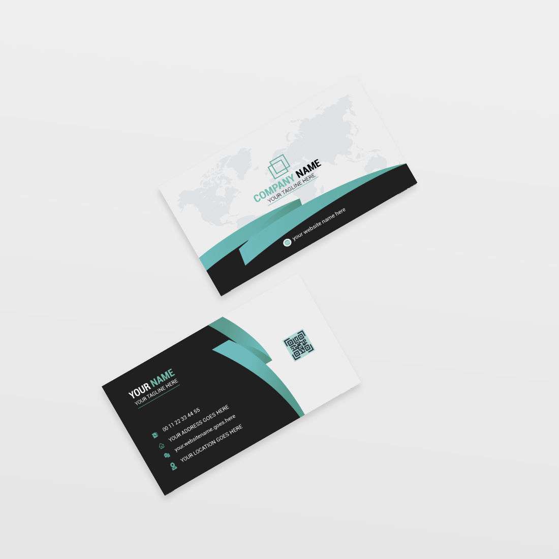 Two business cards on a white surface.