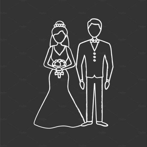 Bride and bridegroom chalk icon cover image.