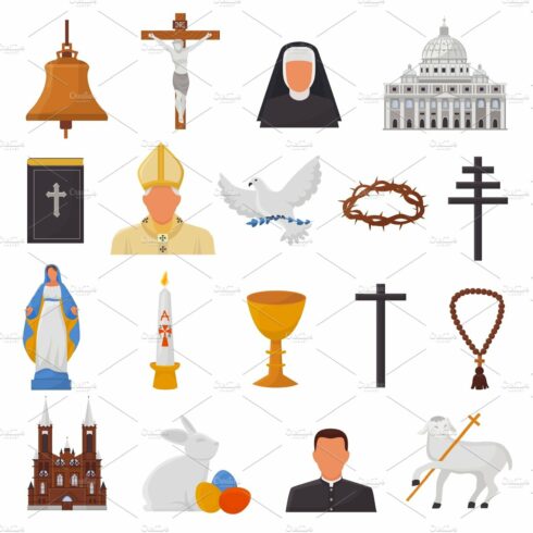 Christian icons vector christianity religion signs and religious symbols ch... cover image.