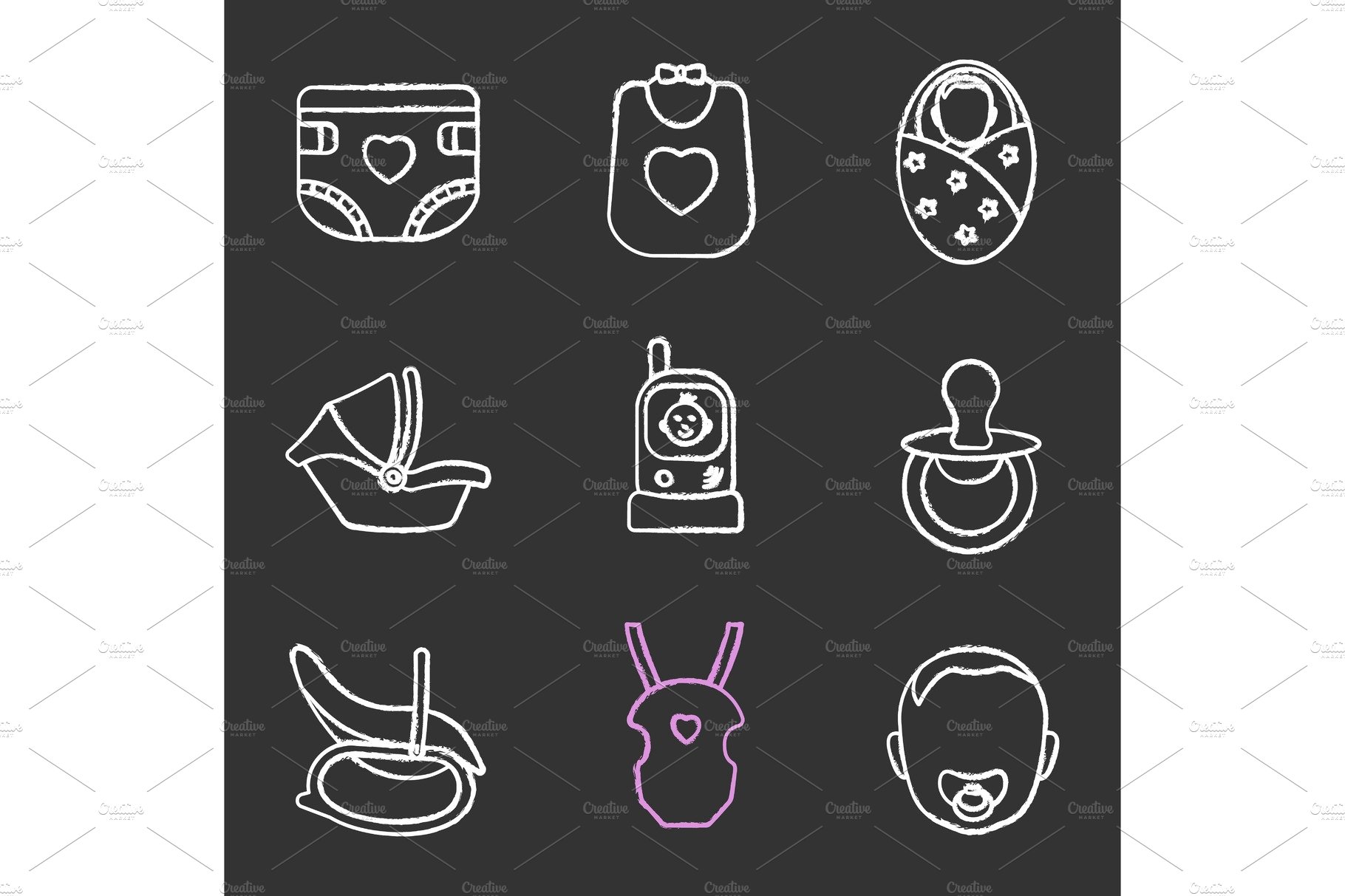 Childcare chalk icons set cover image.