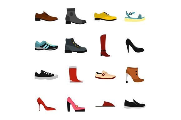 Shoe icons set in flat style cover image.