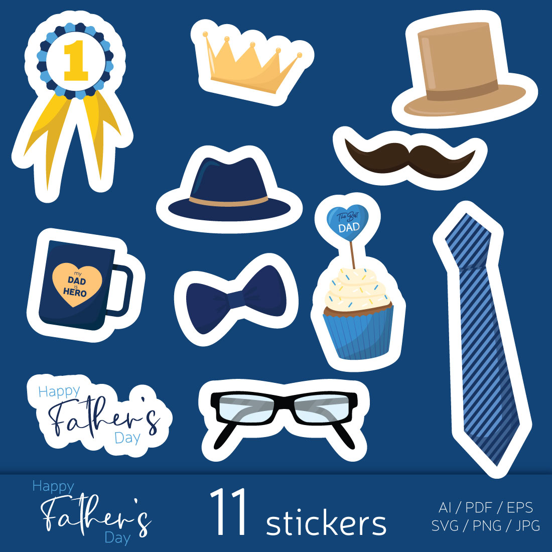 Set of stickers for Happy Fathers Day. Clip art for father day