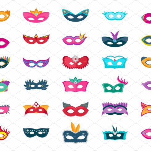 60 Face Mask Flat Vector Icons cover image.