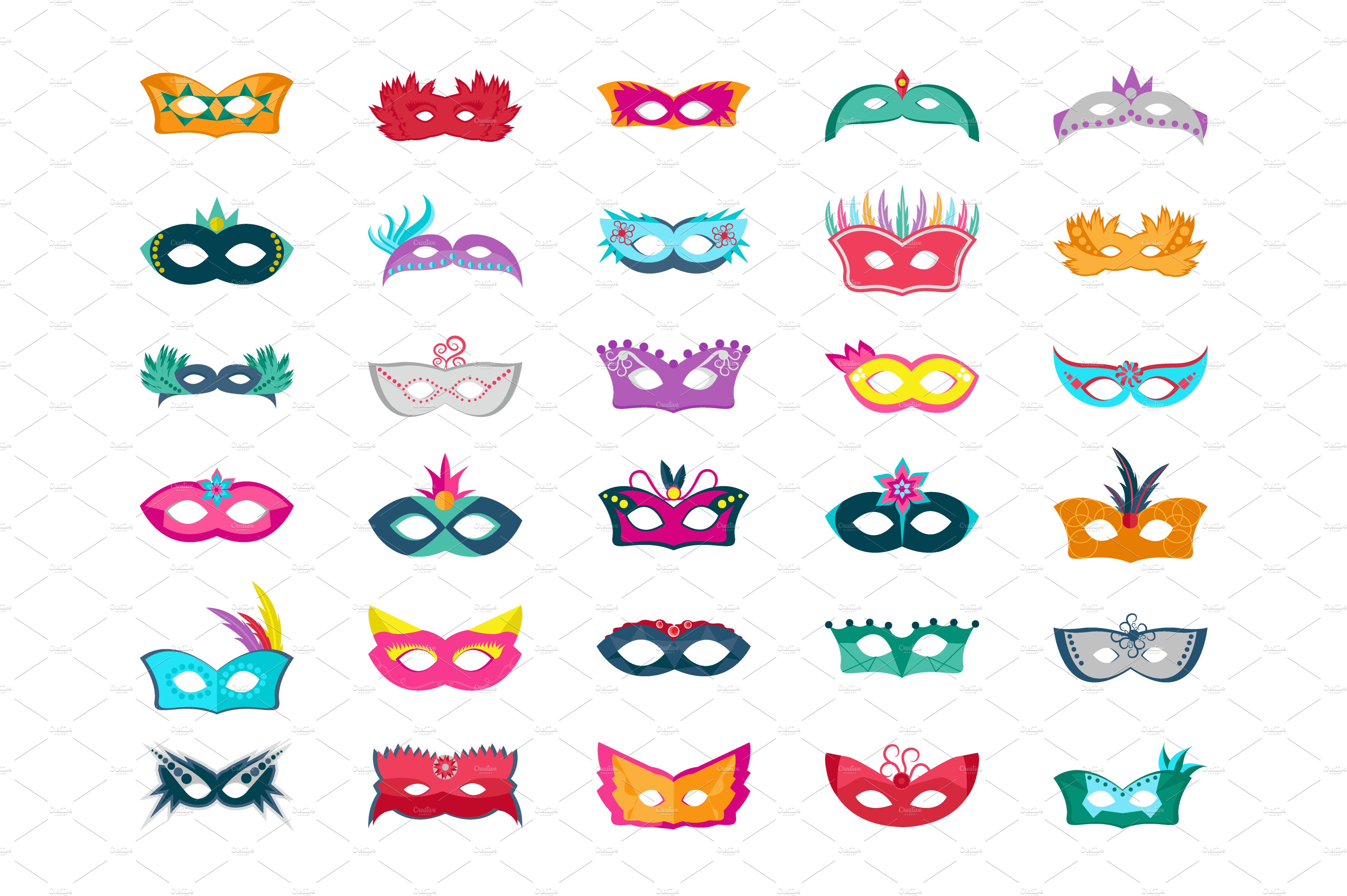 60 Face Mask Flat Vector Icons preview image.