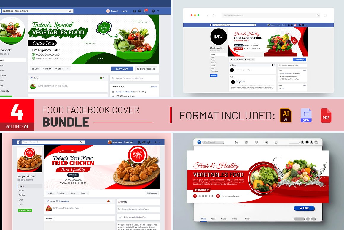 Four facebook cover designs for a restaurant.