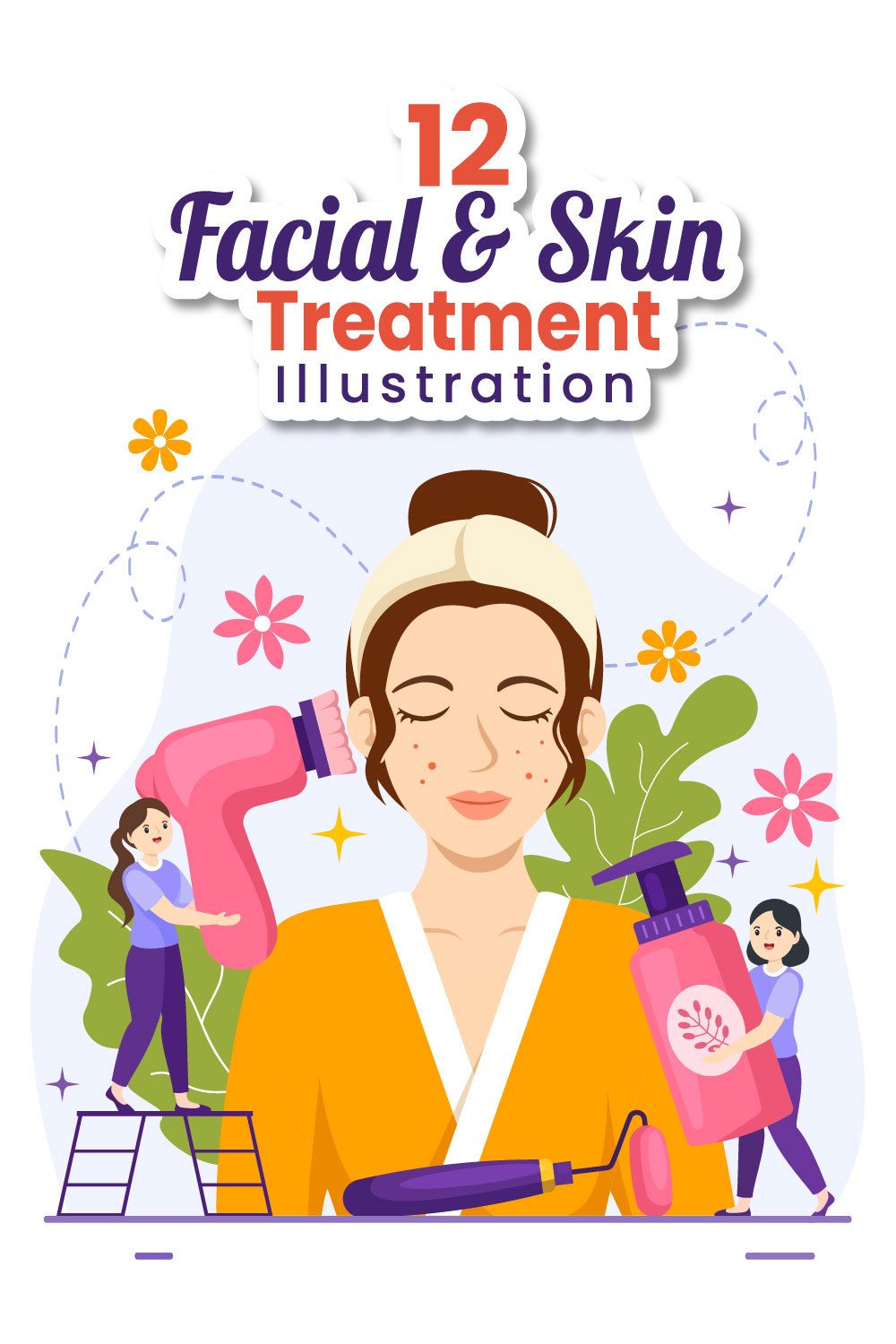 12 Facial and Skin Treatment Illustration pinterest preview image.