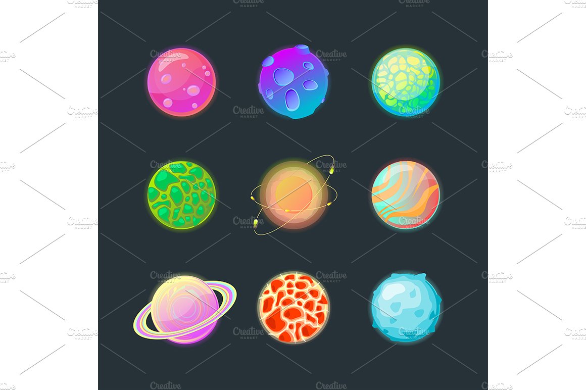 Cartoon Fantasy Alien Planet Icons cover image.