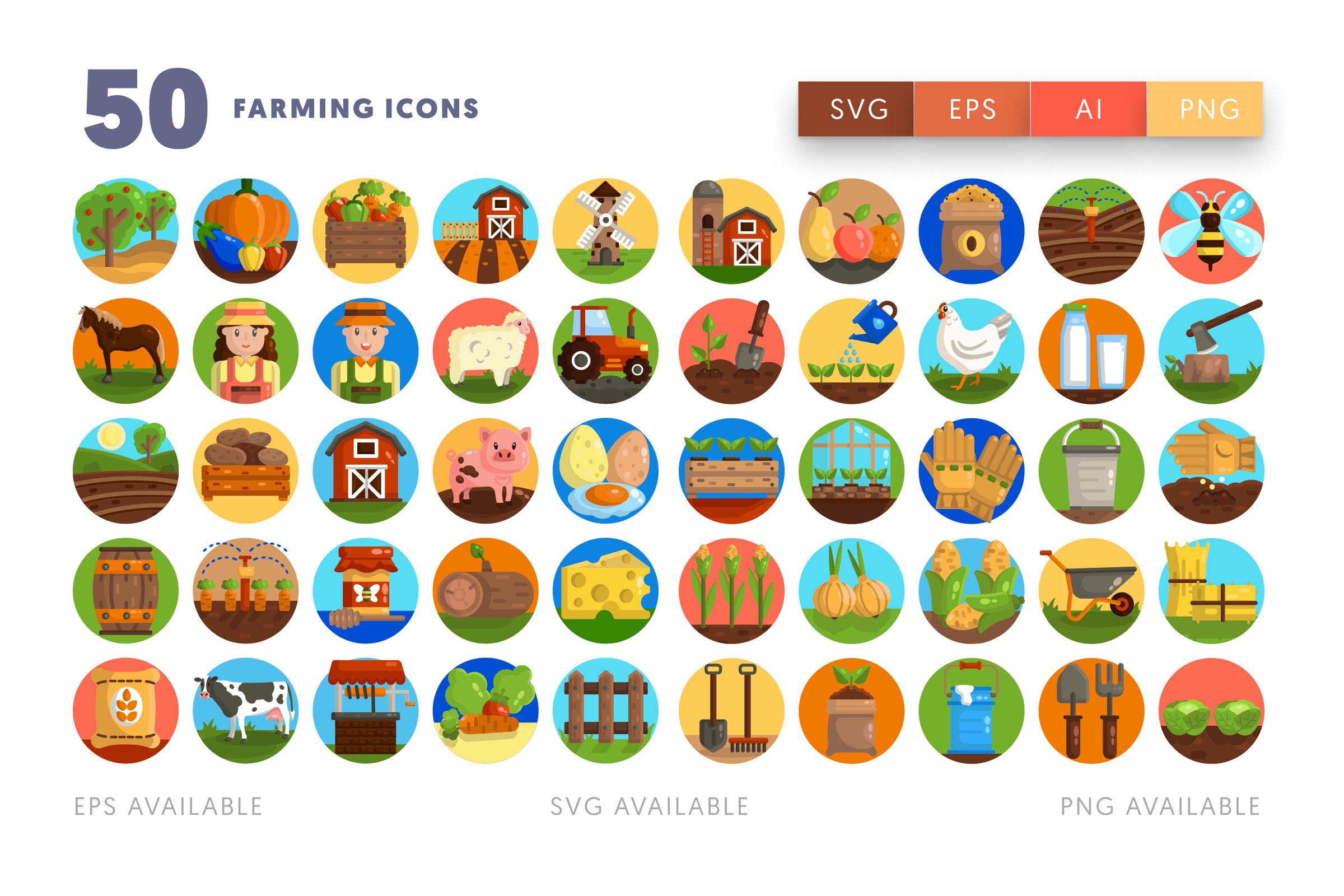 50 Farming Icons preview image.