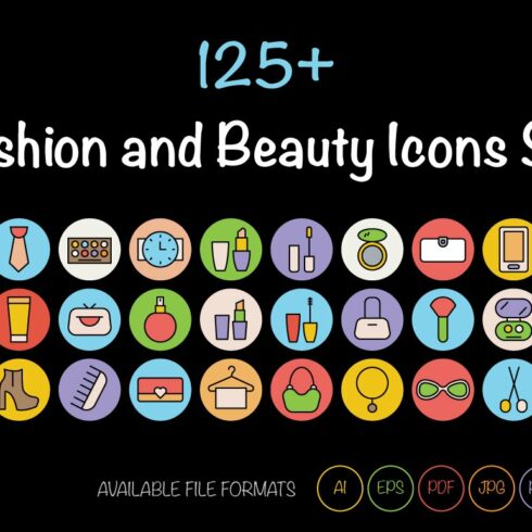 125+ Fashion and Beauty Icons Set cover image.