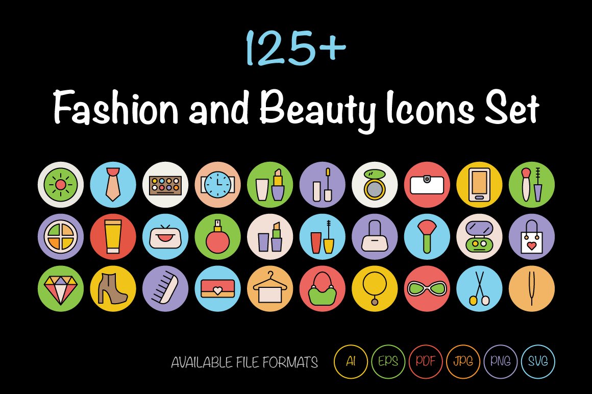 125+ Fashion and Beauty Icons Set cover image.