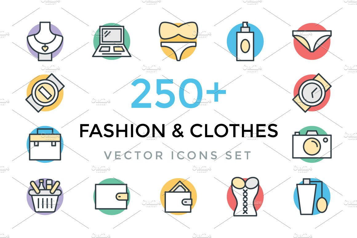 250+ Fashion and Clothes Icons cover image.