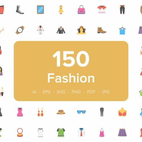 150 Fashion Flat Vector Icons cover image.