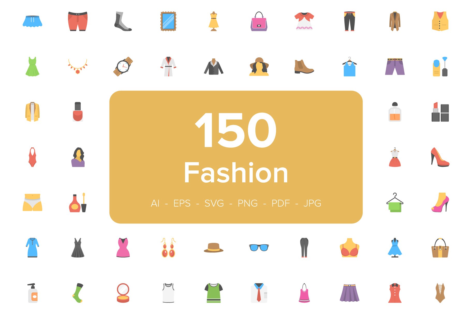 150 Fashion Flat Vector Icons cover image.