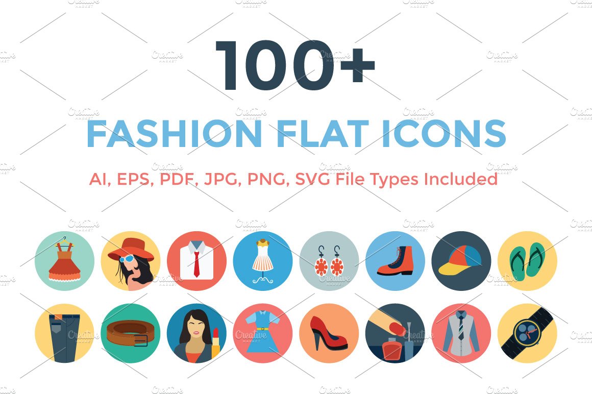 100+ Fashion Flat Icons cover image.