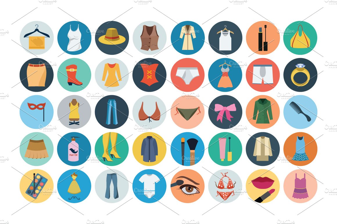 100+ Fashion Flat Icons preview image.