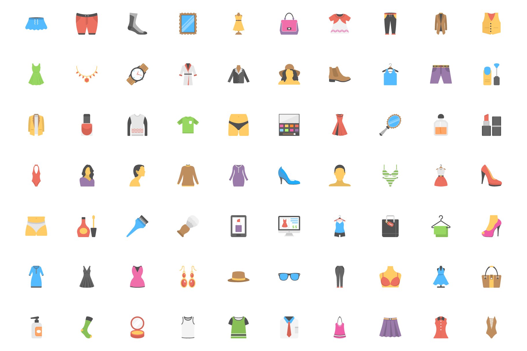 150 Fashion Flat Vector Icons preview image.