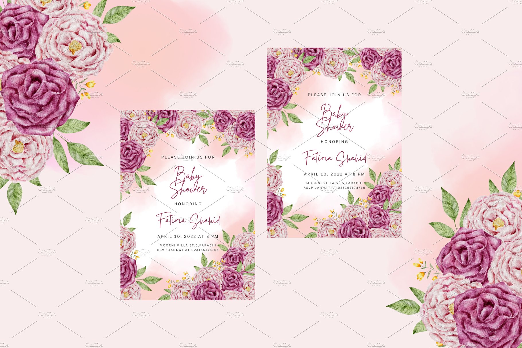 Pink Floral Baby Shower Invitation cover image.