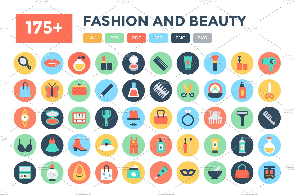 175+ Flat Fashion and Beauty Icons cover image.