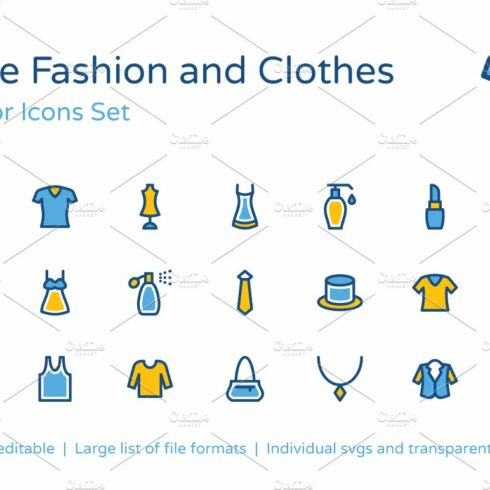 125+ Fashion and Clothes Icons Set cover image.