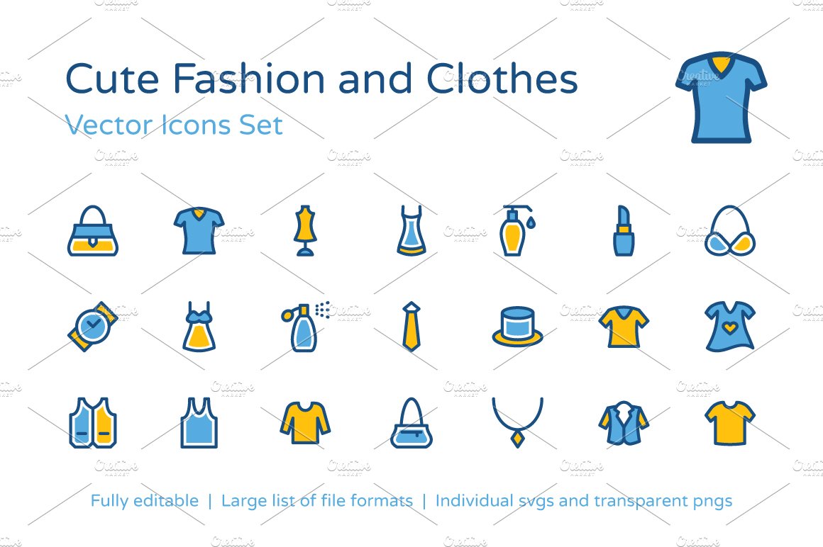 125+ Fashion and Clothes Icons Set cover image.