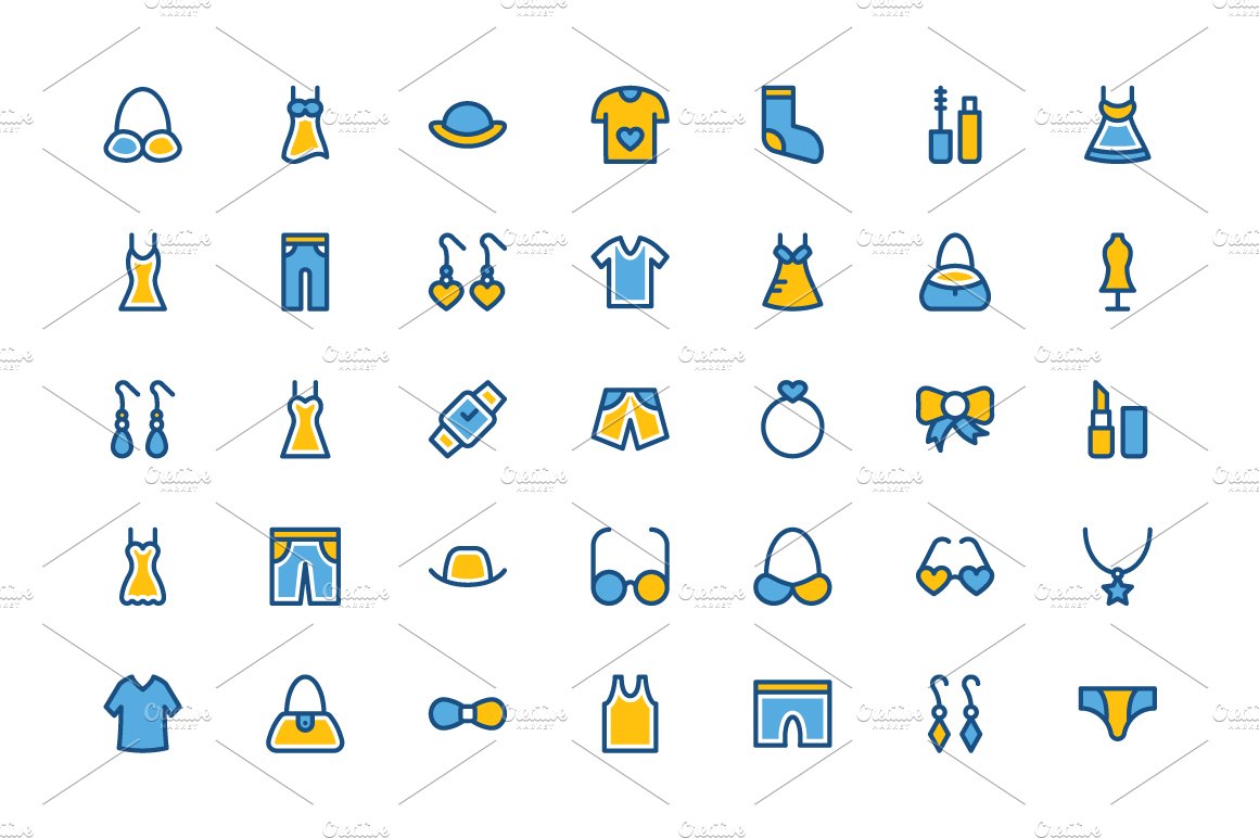 125+ Fashion and Clothes Icons Set preview image.