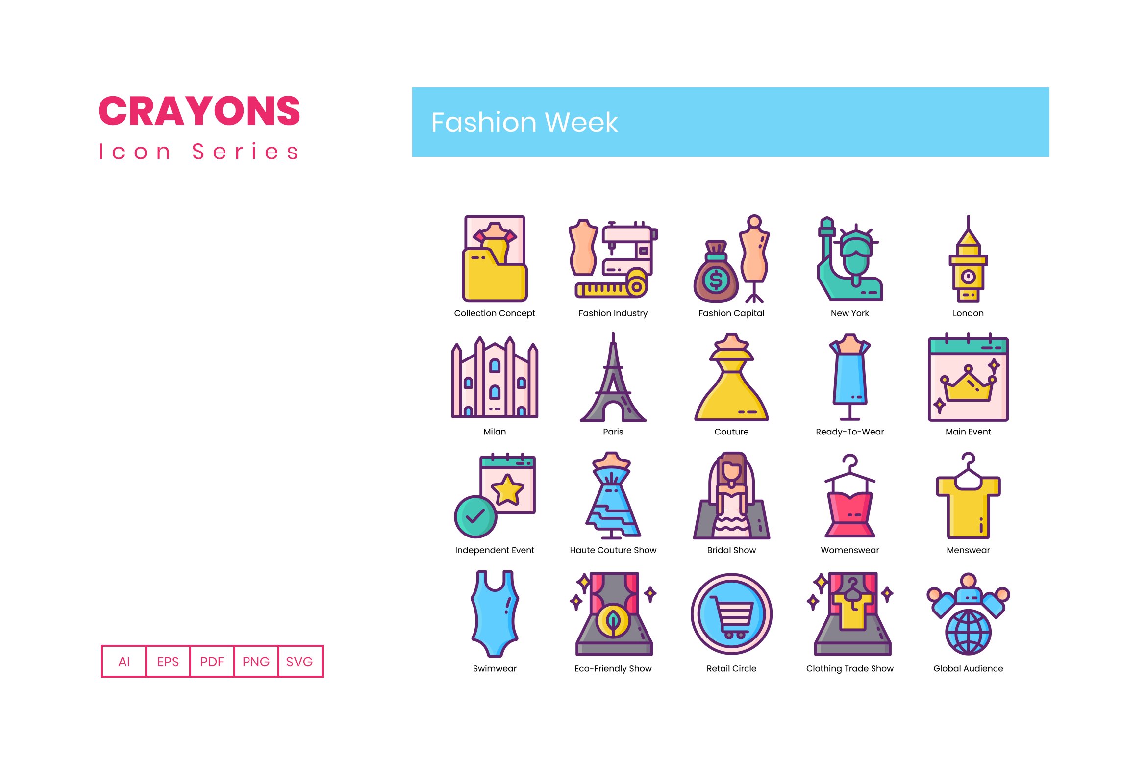 fashion week icons crayons cm 3 132