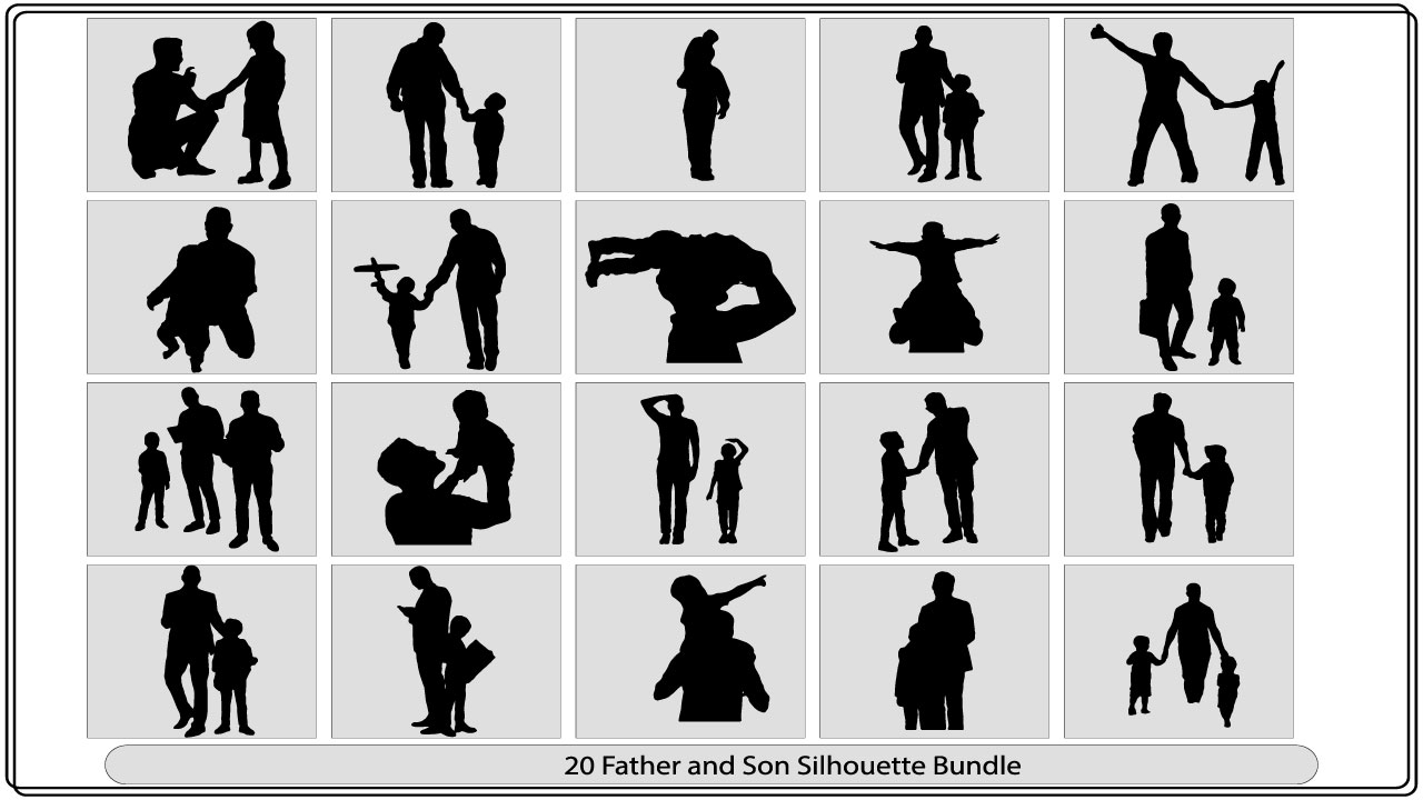Set of silhouettes of people holding hands.