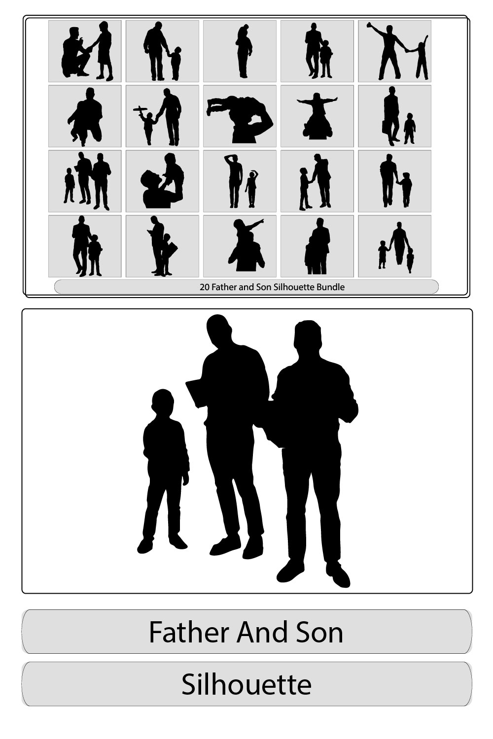 Happy Father's Day poster Father with son Silhouette,the boy on hands at the father a silhouette pinterest preview image.