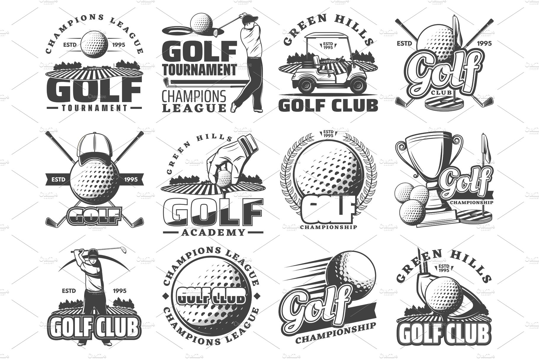 Golf sport game vector icons cover image.