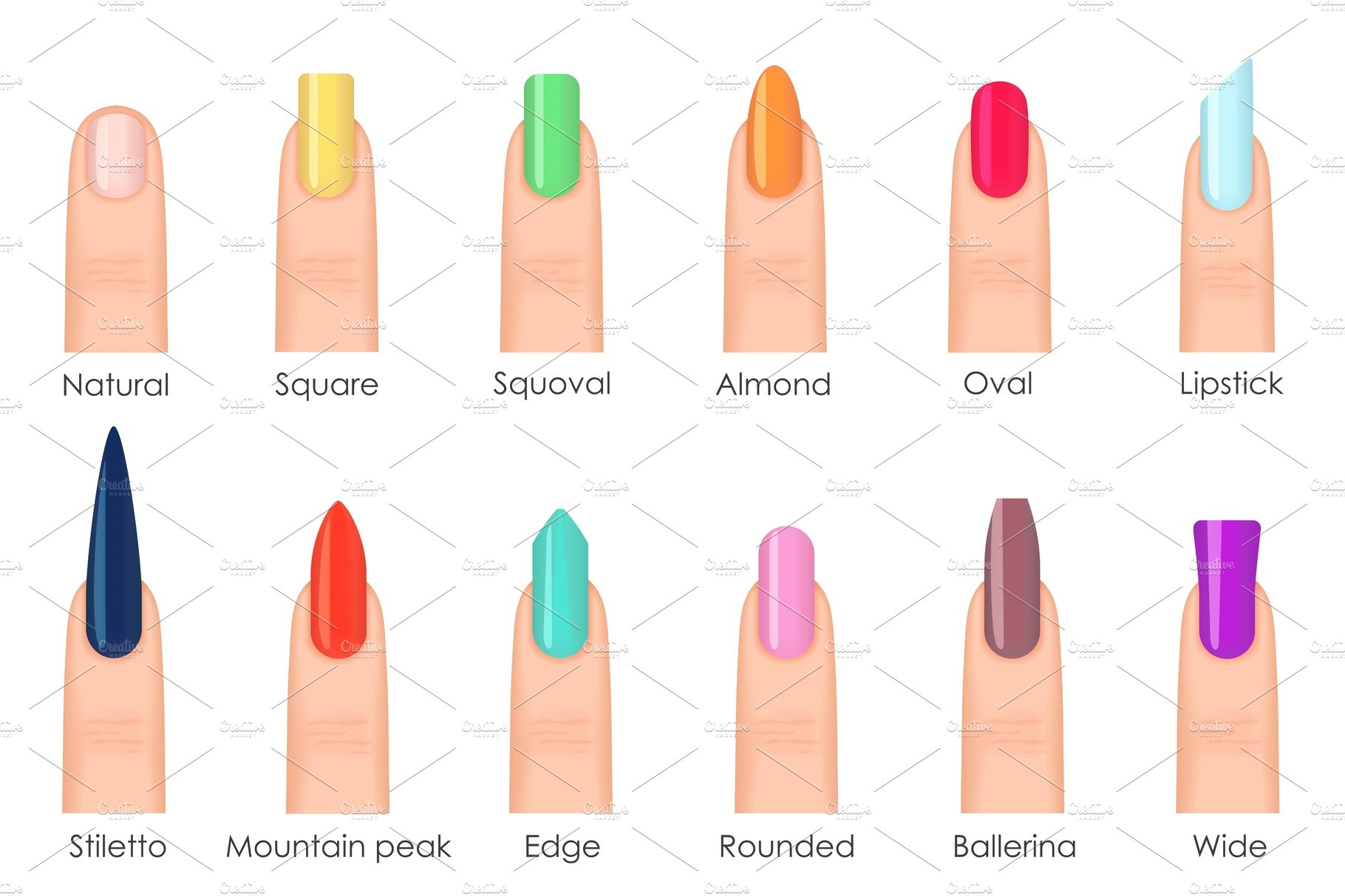 Nails shape icons set cover image.