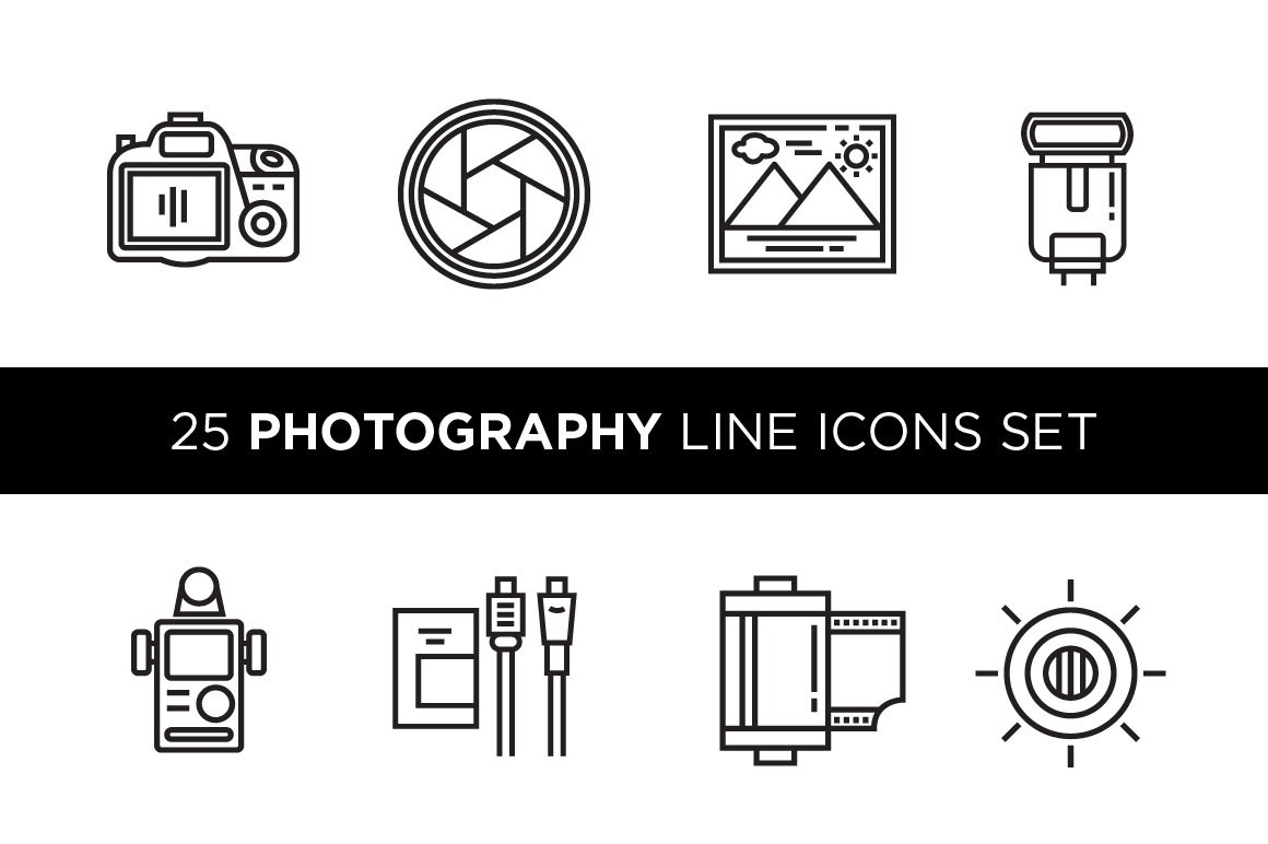 25 Photography Line Icons Set cover image.