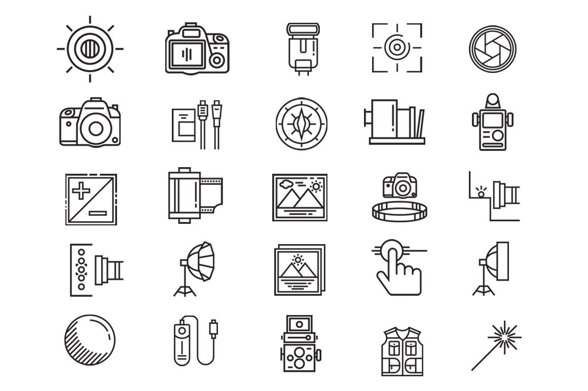 25 Photography Line Icons Set preview image.