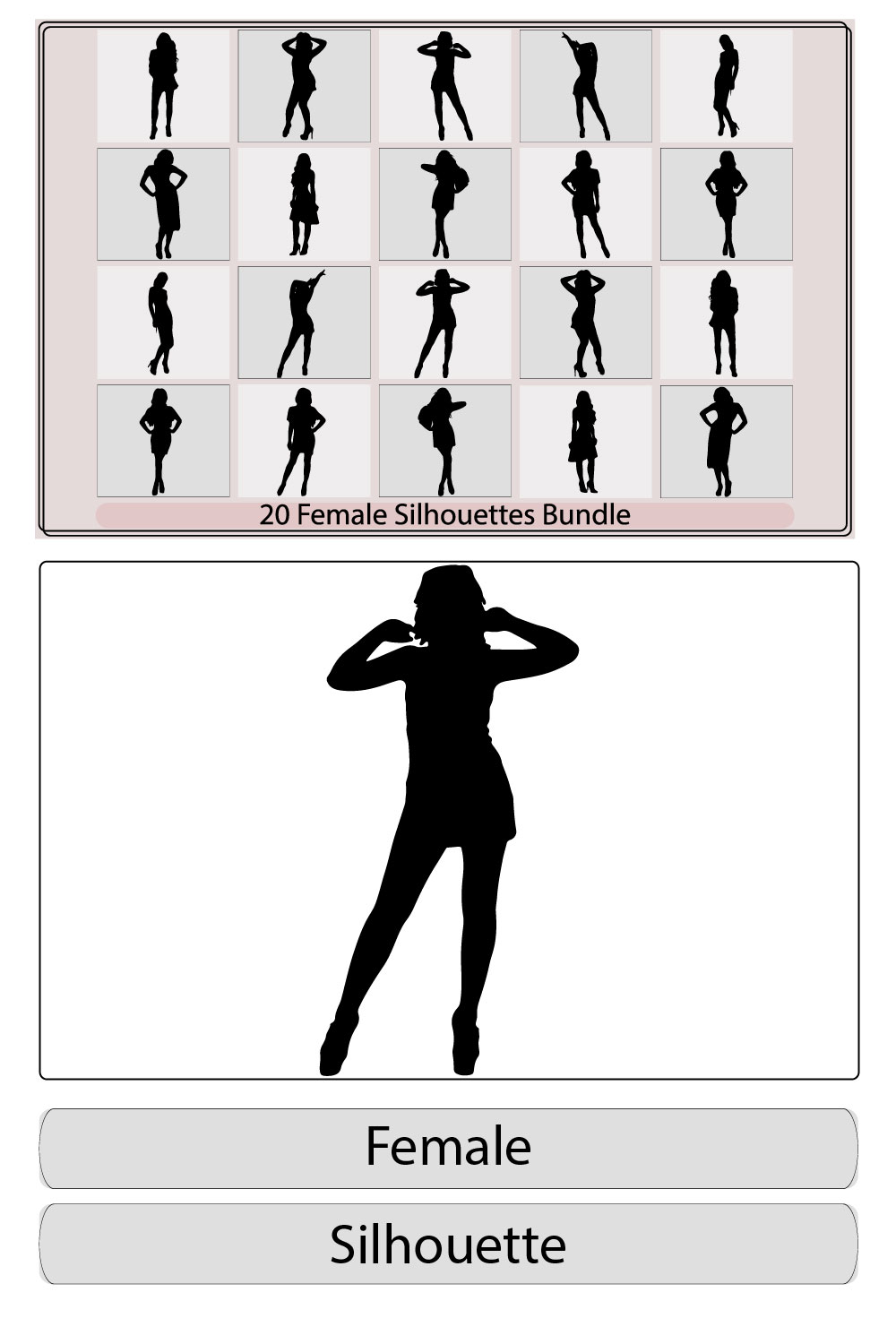 silhouette of a female,vector black silhouettes of beautiful female,female, group of silhouettes, pinterest preview image.