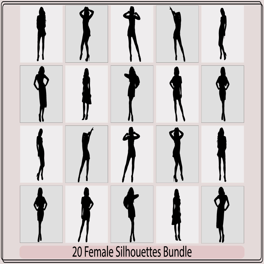 silhouette of a female,vector black silhouettes of beautiful female,female, group of silhouettes, preview image.