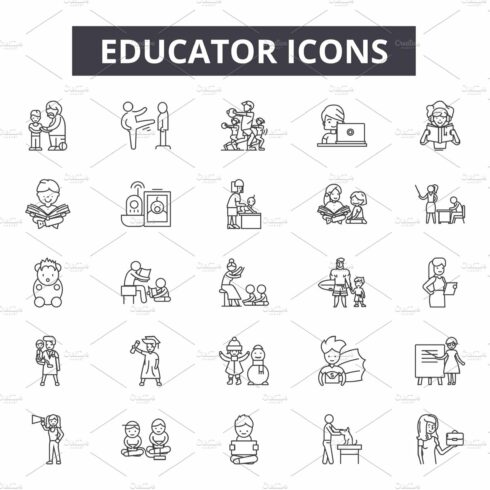 Educator line icons for web and cover image.