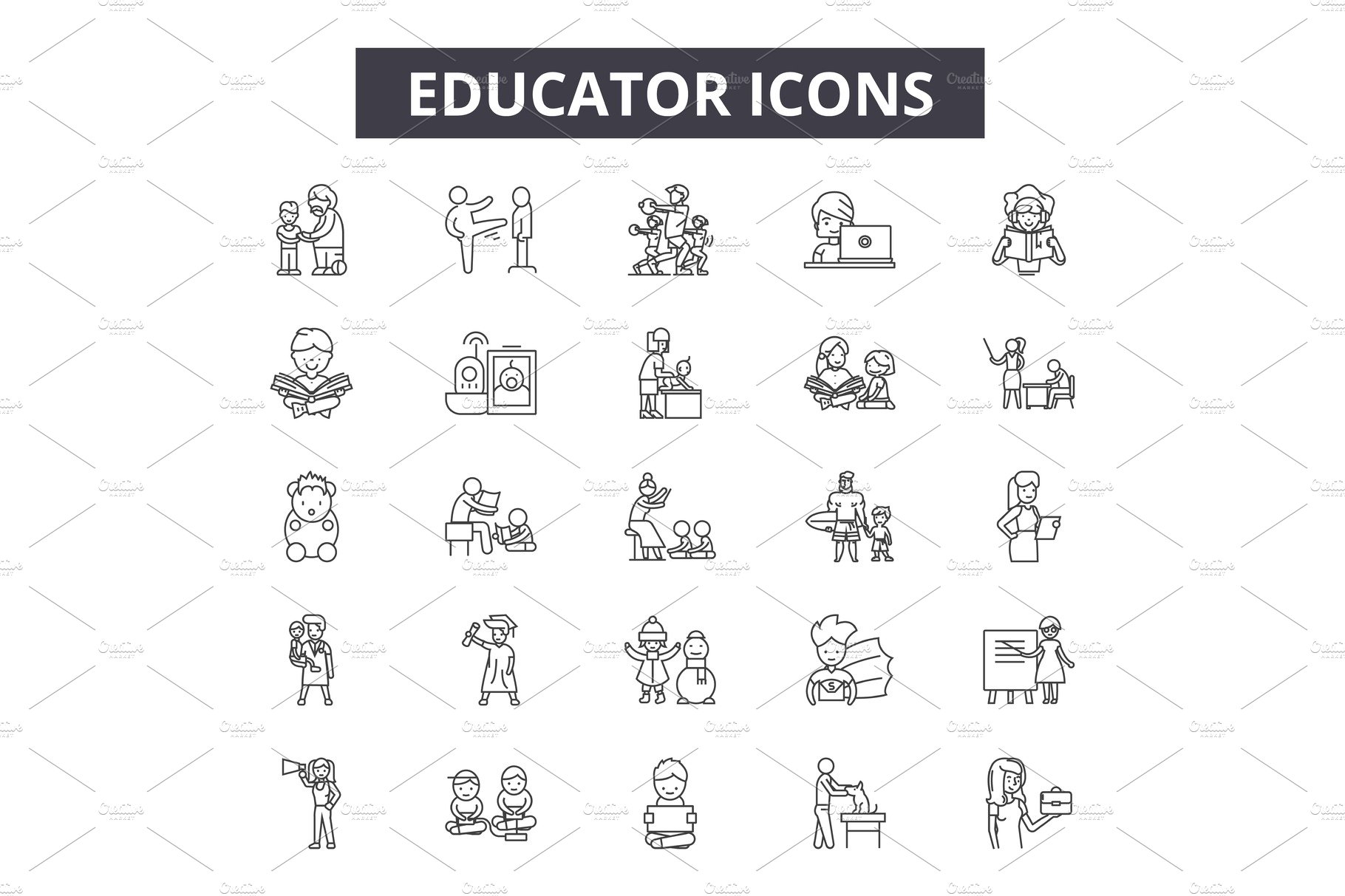 Educator line icons for web and cover image.