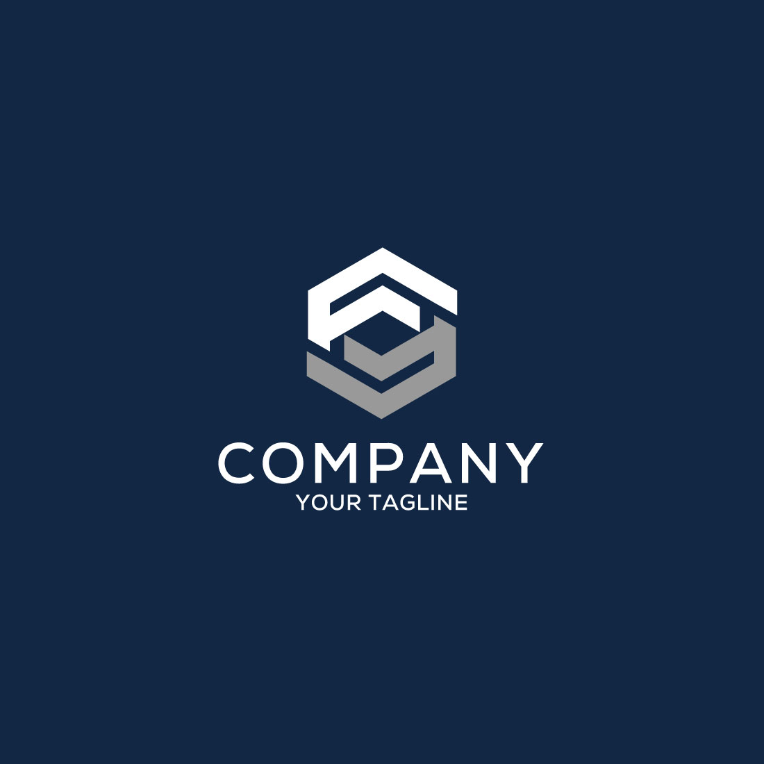 Hexagonal logo for a company.