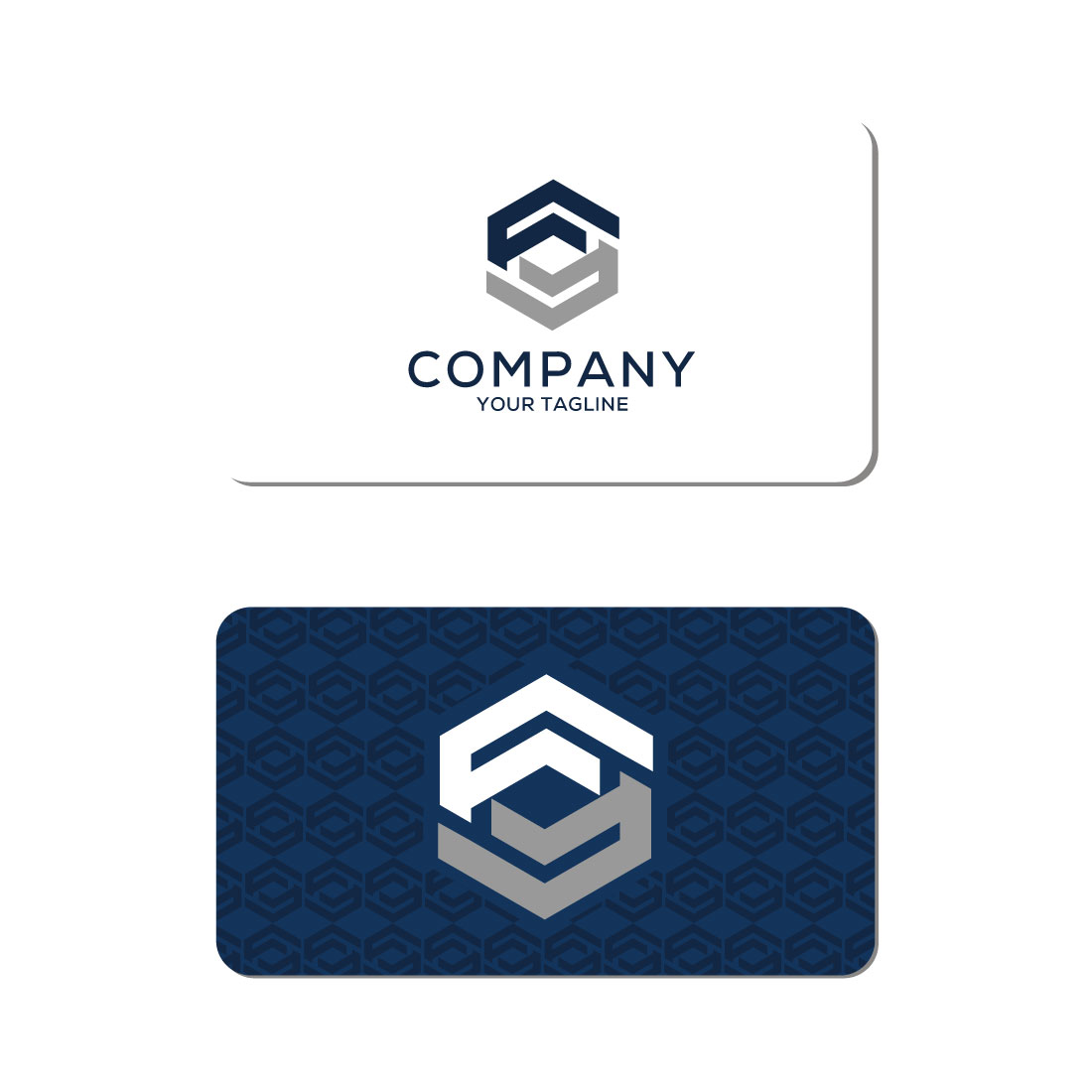 Business card with a hexagonal logo.