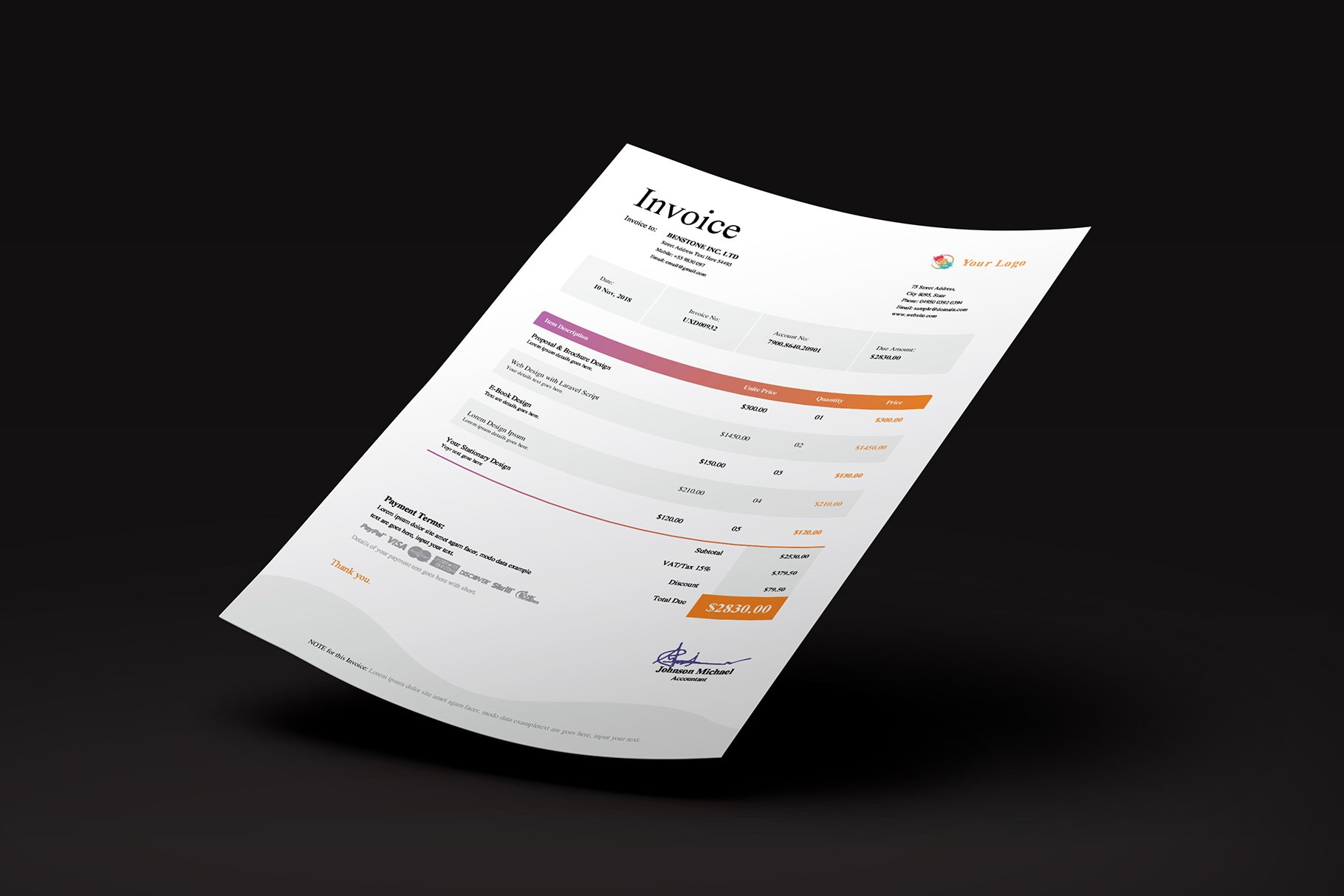 Ms Word Invoice Template preview image.