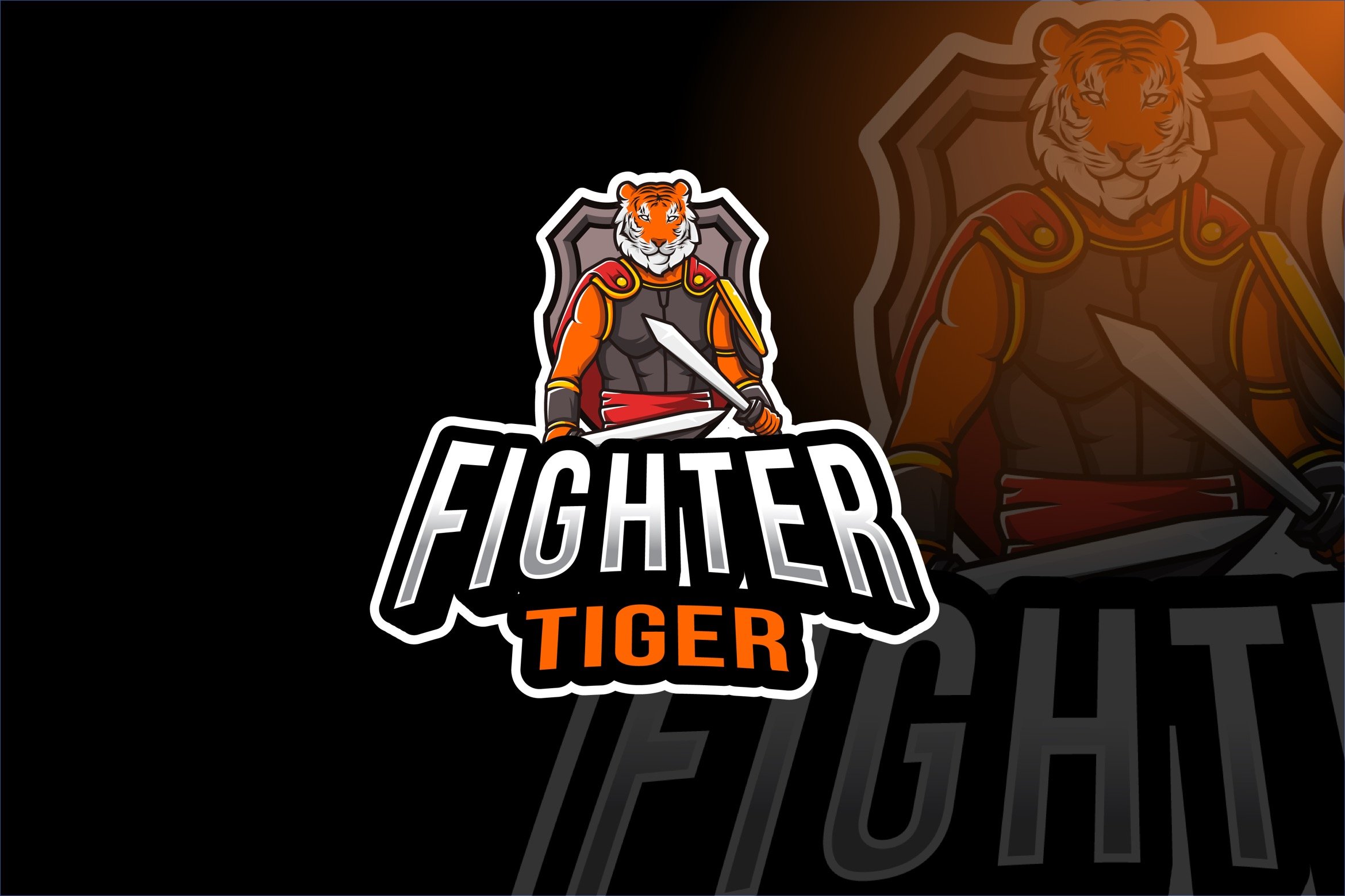 Fighter Tiger Esport Logo Template cover image.