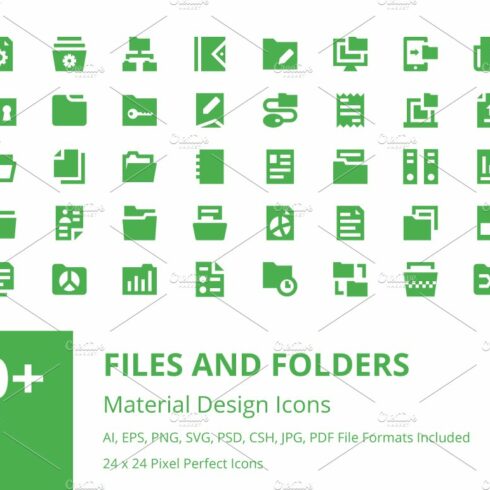 50+ Files and Folders Material Icons cover image.