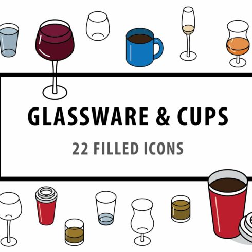 Glassware & Cups – 22 Filled Icons cover image.