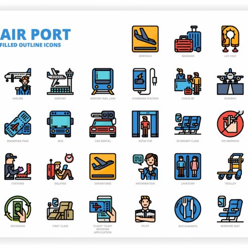 36 Airport Icons x 3 Styles cover image.