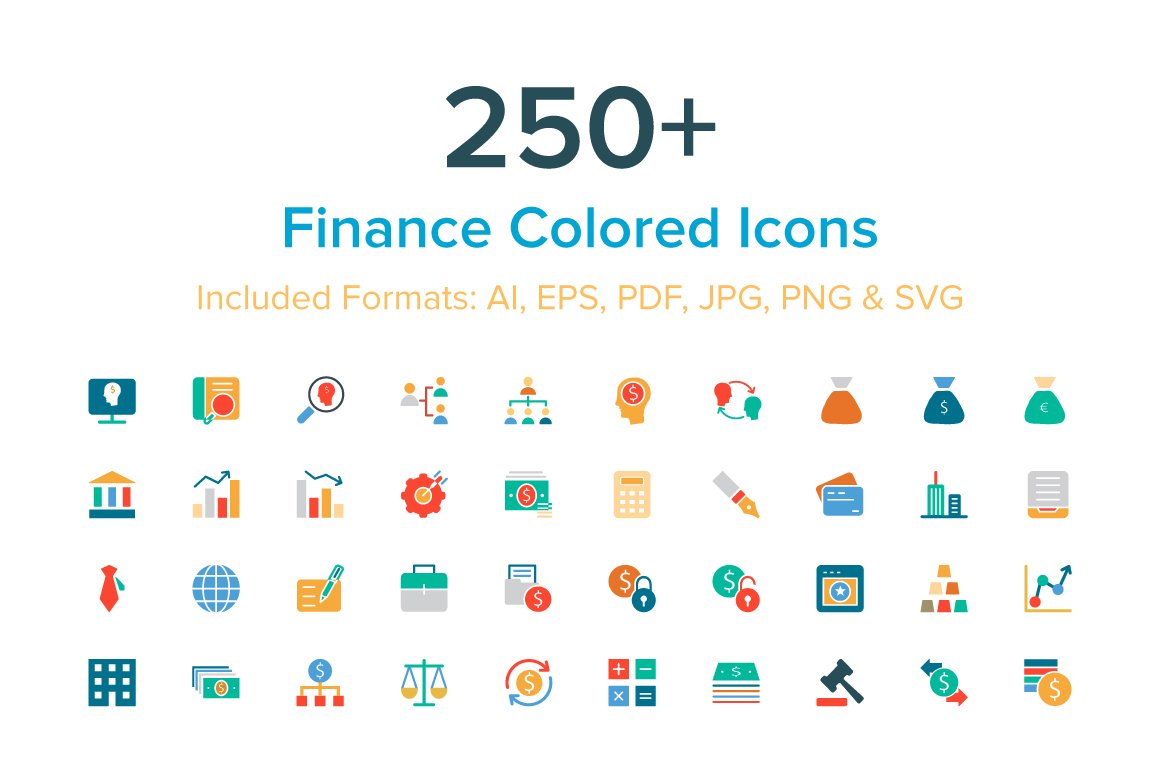250+ Finance Colored Icons cover image.