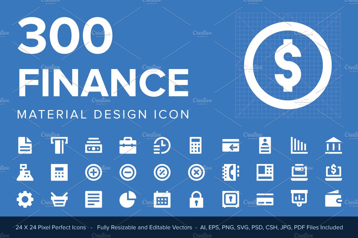 300 Finance Material Design Icons cover image.