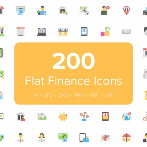 200 Flat Finance Icons cover image.