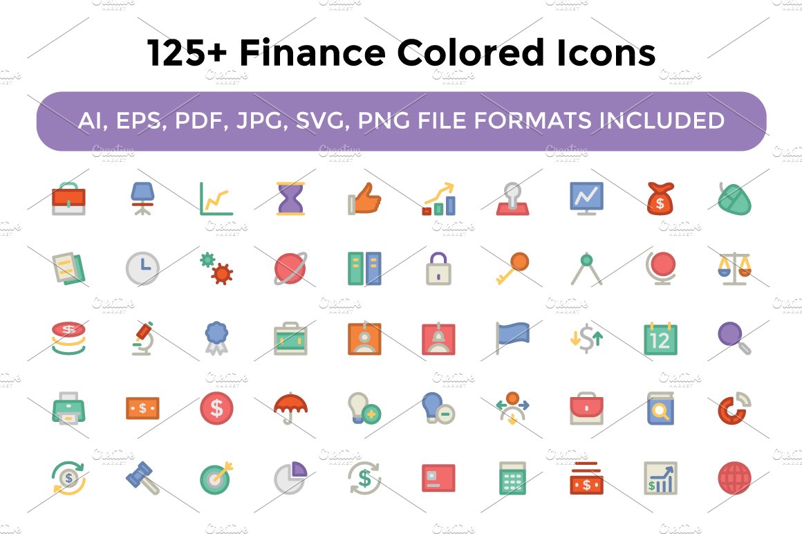 125+ Finance Colored Icons cover image.